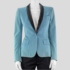 A. L. C. Light Blue And Black Leather Blazer - P